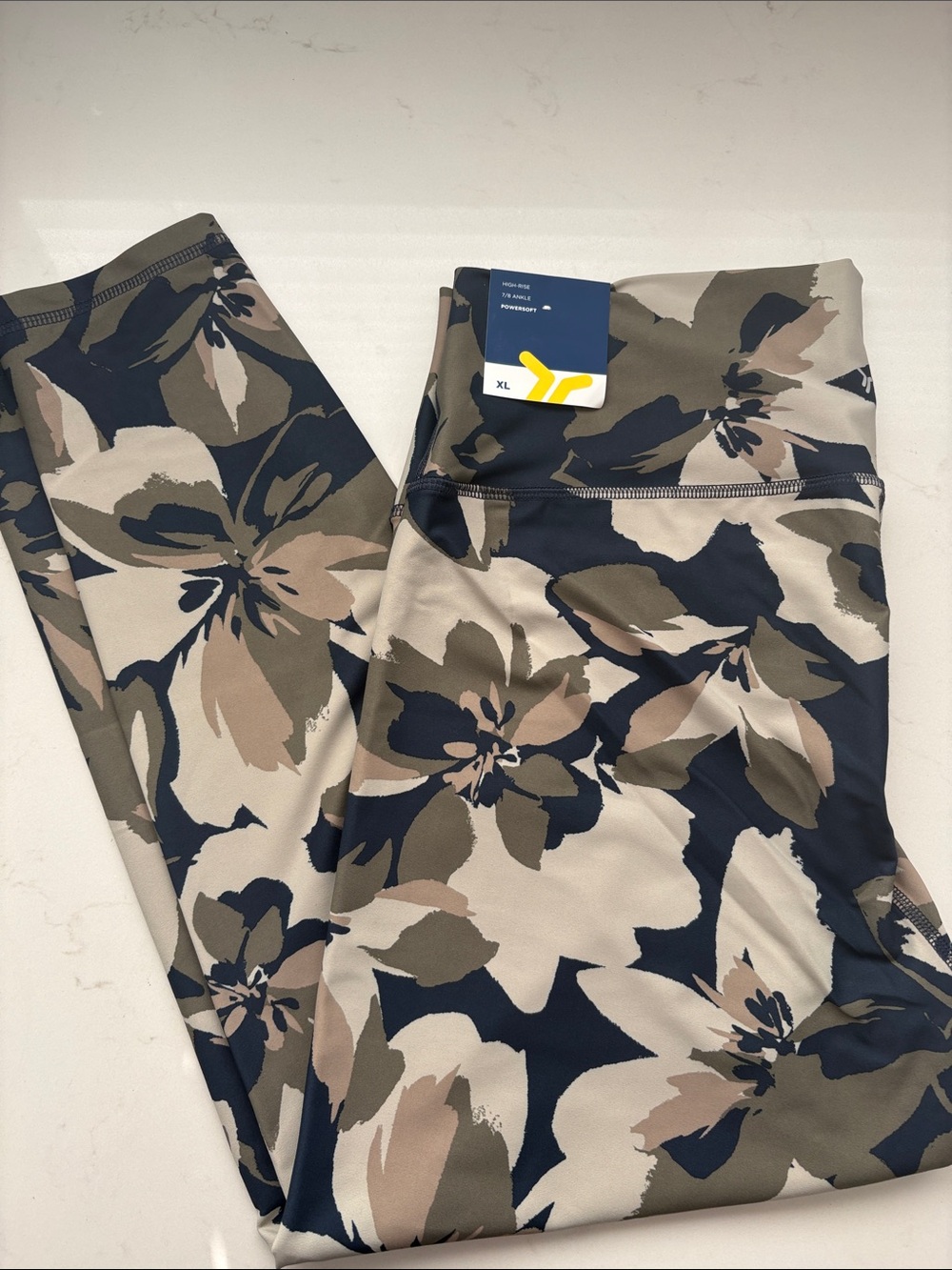 Old Navy Floral High-Waist Leggings in Navy, Olive & Tan - NWT Powersoft XL